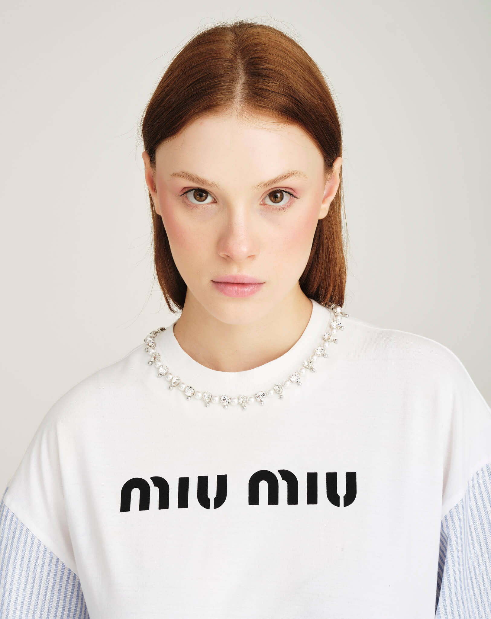 Miu Miu - Crystal Necklace Logo Tshirt XS